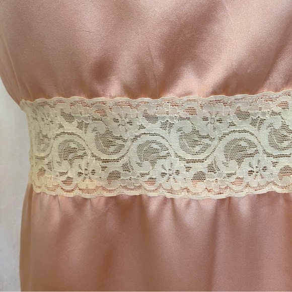 Pure silk S/M peach with ivory trim extra long camisole. - Picture 3 of 9
